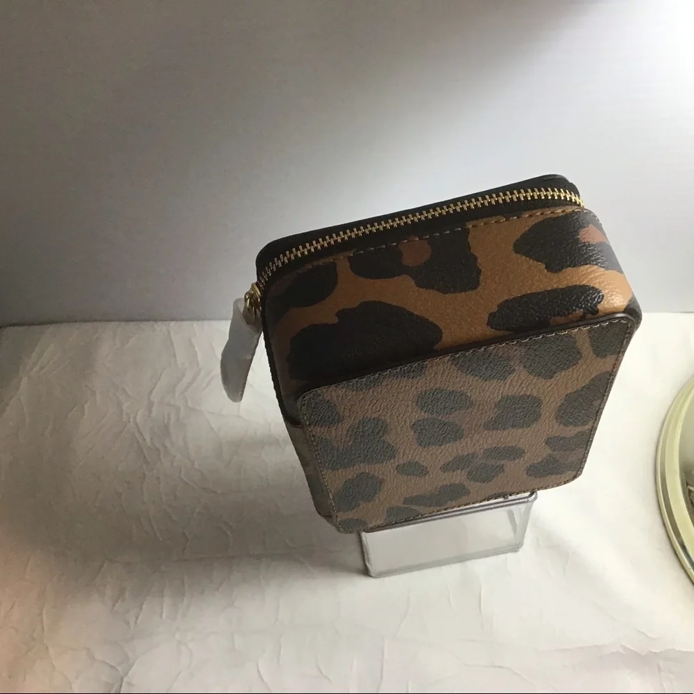 Coach Leopard Print Travel Jewelry Case in Brown and Black with Mirror